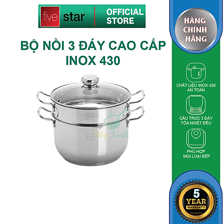 Bộ Nồi xửng hấp từ Fivestar nắp kính - tặng 10 muỗng inox