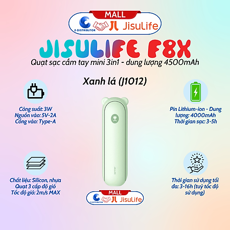 Quạt cầm tay mini JisuLife F8X 4500mAh - Tích hợp Sạc dự phòng, Đèn pin - Hàng chính hãng