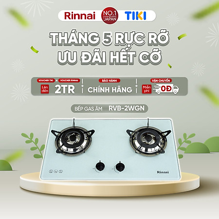 Bếp gas âm Rinnai RVB-2WGN mặt bếp kính và kiềng bếp men - Hàng chính hãng.