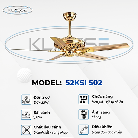 Quạt trần không đèn Klasse 52KSI 502 Hàng chính hãng