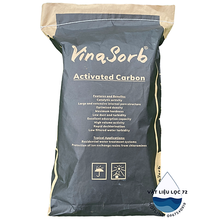 Bao 25kg Than hoạt tính lọc nước, Thương hiệu Vina Sorb sản xuất 100% từ gáo dừa tại Việt Nam, Model Vina Sorb KOAL PLUS