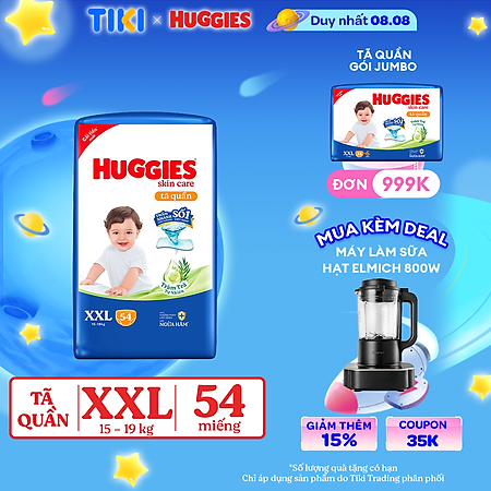 Tã/bỉm quần Huggies Skin Care Super Jumbo XXL54 miếng với tràm trà dịu da