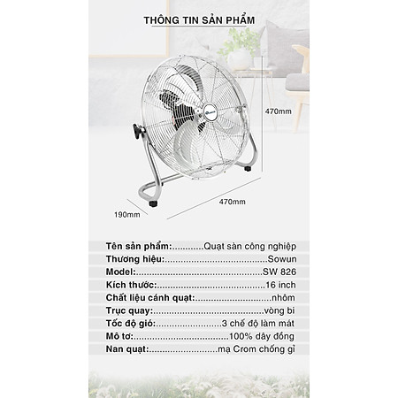 QUẠT SÀN SOWUN SW 826 Hàng chính hãng
