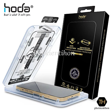 Dán cường lực HODA 2in1 Chống Chói + Chống Vân Tay/ Chống Chói + Chống Nhìn Trộm dành cho iPhone 14 Pro Max/ 14 Pro Kèm Khung Dán - Hàng nhập khẩu