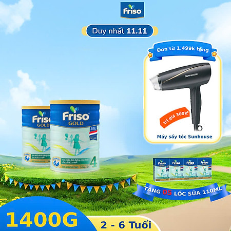 Combo 2 lon sữa Friso Gold 4 1400g (Dành Cho Trẻ Từ 2 - 6 Tuổi) - Tặng 5 lốc Friso RTD 110ml