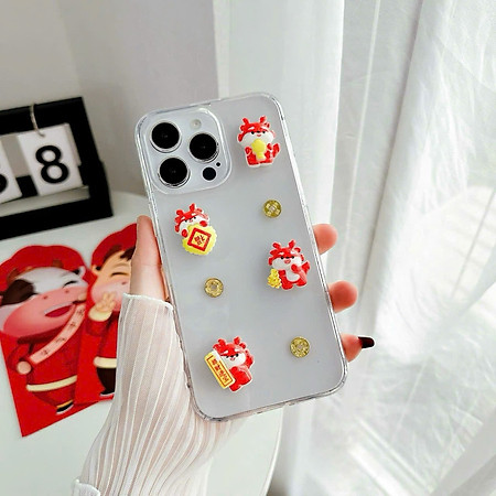 Ốp lưng trong tết 2024 cho iPhone 15 14 Pro Max 13 12 11 ProMax XsMAX XS XR 7/8 Plus ốp gắn tik gấu – Hàng nhập khẩu