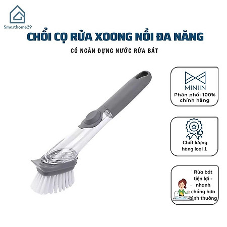 Bàn Chải Đa Năng 2in1 - Chổi Cọ Xịt Nước  Chà Xoong Nồi, Cọ Rửa Chén Bát Cán Dài Tiện Lợi - Hàng Loại 1- Chính Hãng MINIIIN - Tặng 2 miếng bọt biển rửa