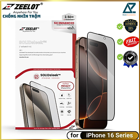 Miếng Dán Cường Lực Chống Nhìn Trộm ZEELOT SOLIDsleek 2.5D PRIVACY cho iPhone 16 /16 Plus/ 16 Pro/ iPhone 16 ProMax_ Hàng chính hãng