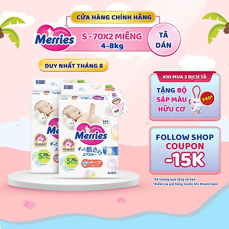 Combo 2 Tã/bỉm dán Merries Đủ Size NB76/S70/M56/L48/XL40