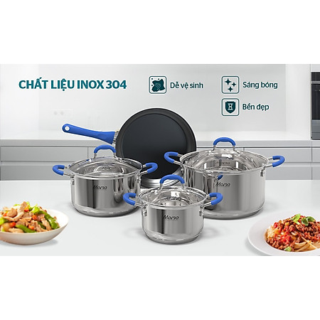 Bộ nồi chảo inox 5 đáy Sunhouse SHG509 - Hàng Chính Hãng