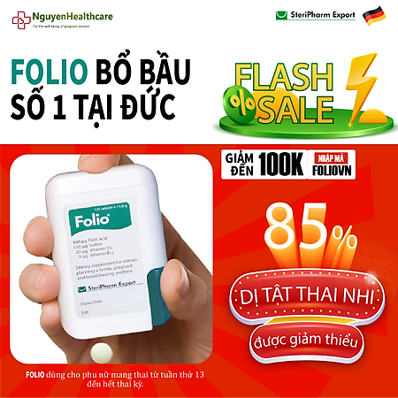 Viên uống bổ sung Acid Folic cho mẹ bầu và cho con bú Folio® - Hộp 120 viên