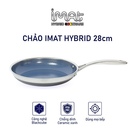 Chảo chiên/ rán iMAT Hybrid Blackcube chống dính Ceramic lòng xanh mới size 28cm