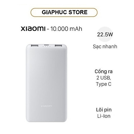 Pin sạc dự phòng 10000mAh Type C 22.5W Xiaomi Lite - GiaPhucStore | Hàng Chính Hãng