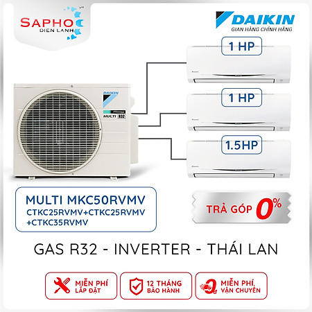 Hệ Thống Máy Lạnh Multi S Daikin Inverter Combo MKC50RVMV/CTKC25RVMV+CTKC25RVMV+CTKC35RVMV Gas R32 Treo Tường 1 Chiều Lạnh Hàng Chính Hãng