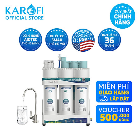 Máy lọc nước RO Mỹ để gầm 10 lõi Karofi KAQ-U95 Pro Aiotec - Giao trước lắp sau miễn phí toàn quốc - Bảo hành 36 tháng - Hàng chính hãng