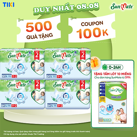 Combo 4 Tã dán người lớn SunMate XA2 mới size L-18+2 miếng