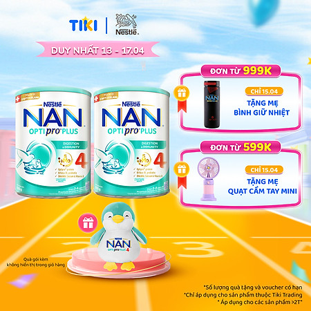 Combo 2 lon Sữa bột NAN OPTIPRO PLUS 4 Nestle Bé 2-6 tuổi 800g/lon Giúp tiêu hóa tốt