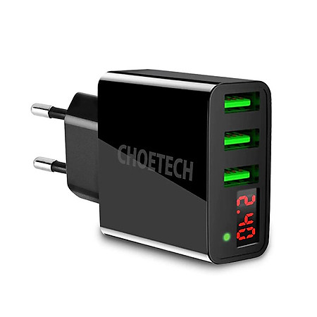 Cóc củ sạc nhanh 3 cổng USB hiệu CHOETECH C0026US cho điện thoại / máy tính bảng Samsung iPhone Huawei Oppo Xiaomi (sạc nhanh 2.4A / Port, 3 Port USB, Max 3A, trang bị LED hiển thị) - hàng chính hãng