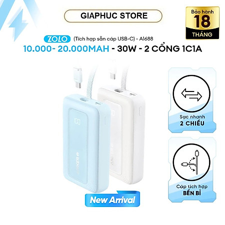 Sạc dự phòng Anker Zolo 1A1C 30W 10000mah (Built-In USB-C) A1688 - Hàng Chính Hãng