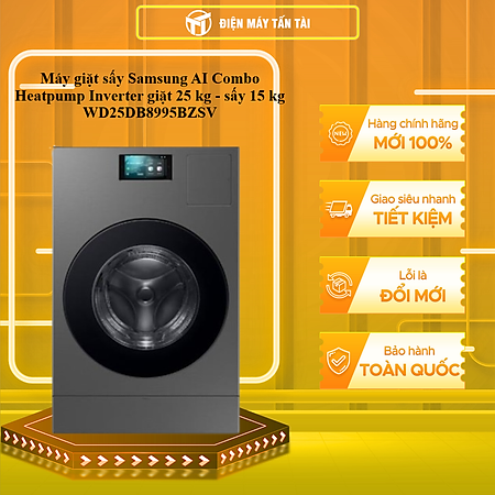 Máy giặt sấy Samsung AI Combo Heatpump Inverter giặt 25 kg - sấy 15 kg WD25DB8995BZSV - HÀNG CHÍNH HÃNG - CHỈ GIAO HCM