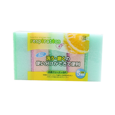 Set 5 miếng xốp rửa bát 1 mặt ráp (Made in Japan)