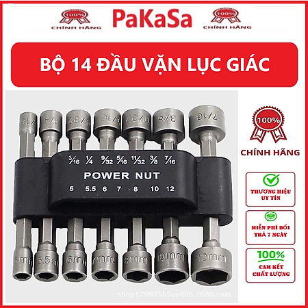 Bộ 14 đầu vặn khẩu cho khoan chuyên dụng loại 1 - 14 đầu tuýp chân lục giác - Hàng chính hãng
