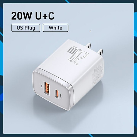 Củ sạc nhanh PD 20W Baseus Compact Quick Charger chuôi dẹt 1 cổng Usb và Type-C - Hàng chính hãng