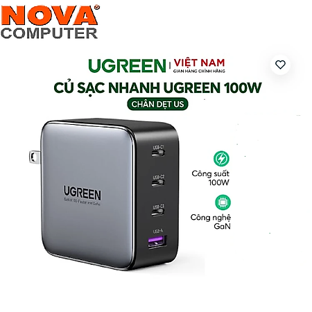 Củ sạc nhanh USB Type C 4 cổng 100W GaN Hỗ trợ QC4+, PD3.0 Ugreen 40737 CD226 - Hàng chính hãng