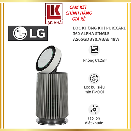 Máy lọc không khí LG PuriCare 360 Alpha PET Single AS65GDBY0.ABAE 48W - Hàng chính hãng - Bảo hành 12 tháng