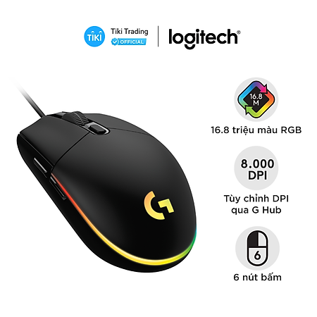 Chuột game có dây Logitech G203 Lightsync - Tùy chỉnh RGB, 6 nút lập trình, nhẹ, 8000 DPI, PC/Mac - Hàng chính hãng