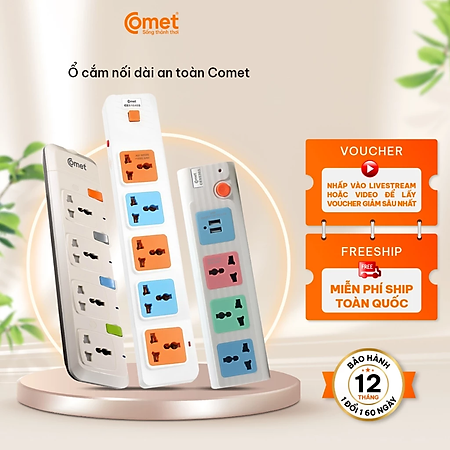 Ổ cắm đa năng Comet có USB công suất cao 2500W chịu nhiệt bảo hành 1 đổi 1