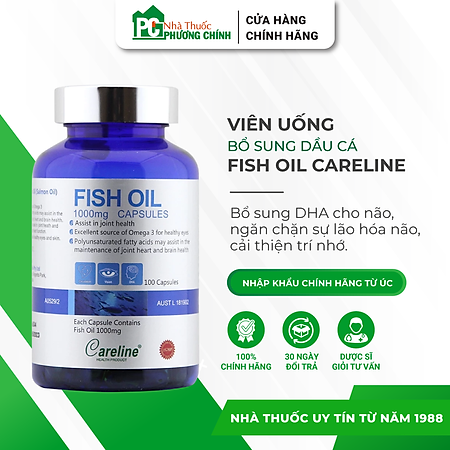 DHA Cho Bà Bầu CareLine Fish Oil 1000mg - Bổ Sung DHA Hàm Lượng Cao Giúp Não Bộ Trẻ Phát Triển Toàn Diện (Hộp 100 Viên)