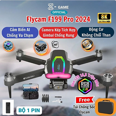 Flycam Mini F199 Pro Max Cảm Biến Tránh Vật Cản, Máy Bay Flycam 4k Camera Chống Rung 2 Trục, Bay Xa 1000m Động Cơ Không Chổi Than Siêu Bền Bỉ - Hàng Chính Hãng
