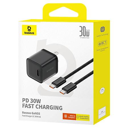 Bộ Sạc Nhanh Baseus GaN5S 1C 30W  (Kèm Cáp C to C 100W Dynamic 3 Series)- Hàng Chính Hãng