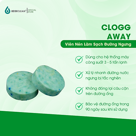 Viên Nén Xử Lý Rêu, Chất Bẩn Máy Lạnh - Clogg Away - Chính Hãng Mỹ - Sử Dụng Cho Hệ Thống Điều Hoà 5 Tấn