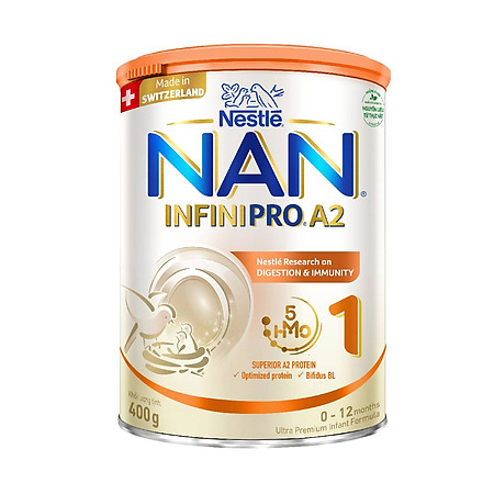 Sữa bột NAN INFINIPRO A2 Thụy Sĩ 1 400g với sự kết hợp độc đáo giữa đạm quý A2 và 5HMO (0 - 12 tháng)