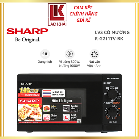 Lò vi sóng có nướng Sharp R-G211TV-BK 21 lít - Hàng chính hãng - Bảo hành 12 tháng