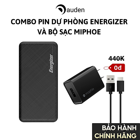 Combo Sạc dự phòng Energizer UE10053 + Sạc Mophie 10W + Cáp USB-C - HÀNG CHÍNH HÃNG