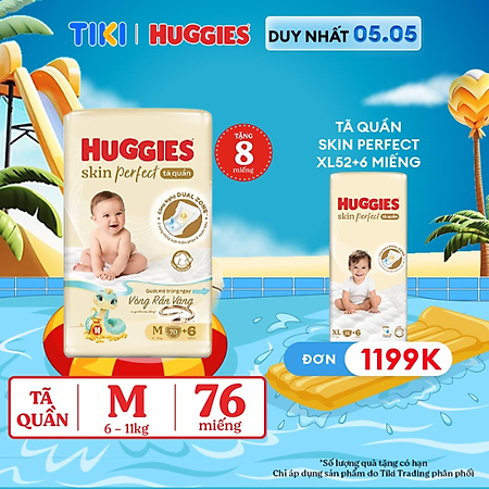 Tã quần Huggies Skin Perfect Super Jumbo M70+6 với 2 vùng thấm giảm kích ứng da