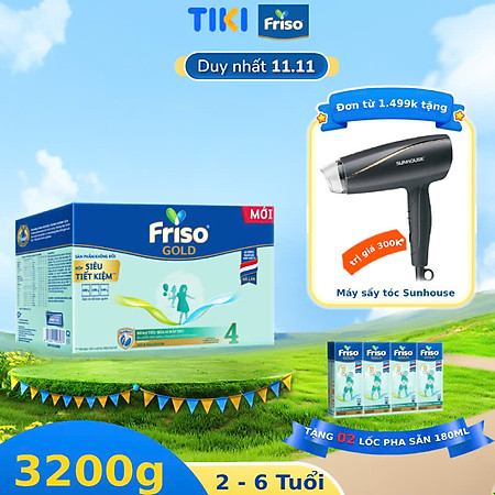 Sữa Bột Friso Gold 4 Hộp Giấy 3.2kg (Dành Cho Trẻ Từ 2 - 6 Tuổi) - Tặng 2 lốc RTD 180ml