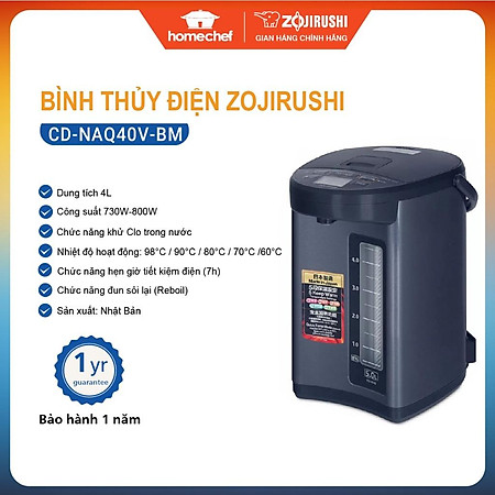 Bình thủy điện Zojirushi CD-NAQ40/50V-BM, dung tích 4L/5L, sản xuất Nhật Bản, bảo hành 1 năm|HÀNG CHÍNH HÃNG