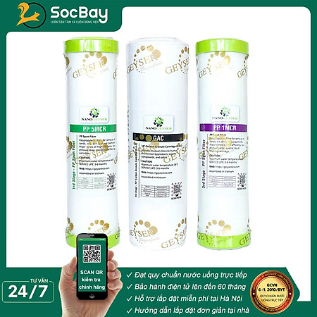 Combo 3 lõi lọc nước 123 dùng cho dòng máy RO, Lõi PP 5MCR, GAC, PP 1MCR - Hàng Chính Hãng