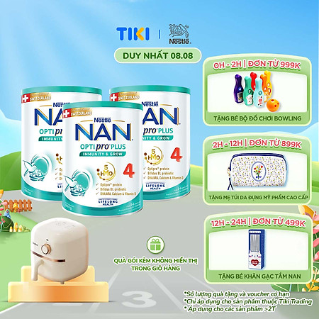 Bộ 3 lon Sữa bột Nestlé NAN OPTIPRO PLUS 4 800g/lon với 5HMO Giúp tiêu hóa tốt + Tăng cường đề kháng  + Máy nướng bánh mì Gaabor​​ - Bé 2-6 tuổi