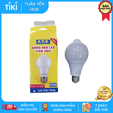 Bóng đèn led ATA AT-09W cảm ứng nhiệt chuyển động gắn tường, trần - Hàng chính hãng