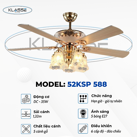 Quạt trần chùm đèn Klasse 52KSP 588 Hàng chính hãng