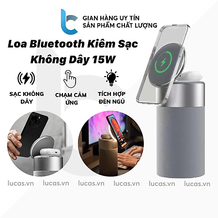 Loa Bluetooth WIWU Leju Wi-W022 Kiêm Sạc Không Dây 15W Cho IPHONE/ AIRPODS/ Đèn Ngủ Cảm Ứng/ Âm Thanh Chuẩn - Hàng Chính Hãng