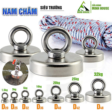 Nam châm siêu trường, siêu mạnh, siêu hút dính dùng để trục vớt đồ vật, nâng vật nặng, treo đồ Dan House - DST15, Hàng chính hãng
