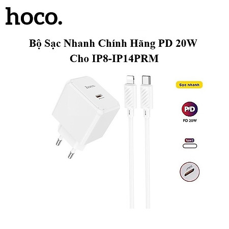 Bộ Sạc Nhanh PD 20W Cho iPhone, iPad Hoco C76Plus/CS13/CS13A - Hỗ trợ sạc nhanh 0-50% Pin trong 30p - Hàng Chính Hãng