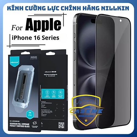 Kính cường lực chống nhìn trộm cho iPhone 16 Pro Max, iPhone 16 Pro, iPhone 16 Plus, iPhone 16 hiệu Nillkin Guardian bảo vệ quyền riêng tư , chống vỡ, chống xước màn hình cao cấp - Hàng chính hãng.
