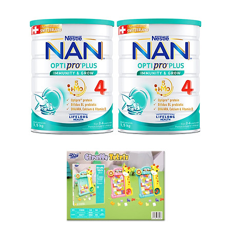 Bộ 2 Lon Sữa bột Nestlé NAN OPTIPRO PLUS 4 1500g/lon với 5HMO Giúp tiêu hóa tốt + Tăng cường đề kháng Tặng Bộ lắp ghép 3D​​​ mẫu ngẫu nhiên - Bé 2-6 tuổi